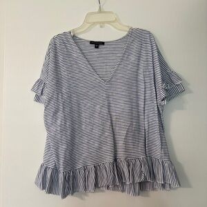 Skies Are Blue Navy and White V-Neck Top